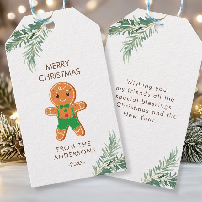 Personalized Christmas gift tags (Merry Christmas, Gingerbread Cookie Favor Tag with your name & greetings. )