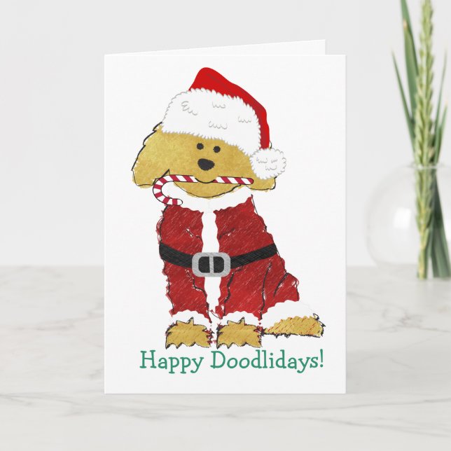 Personalized Christmas Goldendoodle Santa Claus Holiday Card (Front)