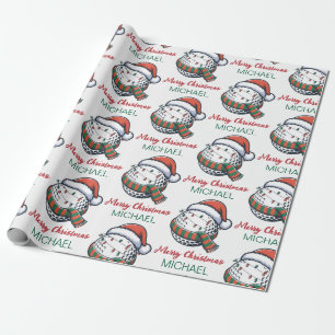 Personalized Christmas Golf Ball With Santa Hat Wrapping Paper