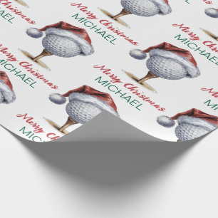 Personalized Christmas Golf Ball With Santa Hat Wrapping Paper