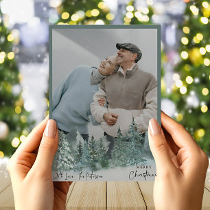 Personalized Christmas Green Pine Forest Photo Holiday Card