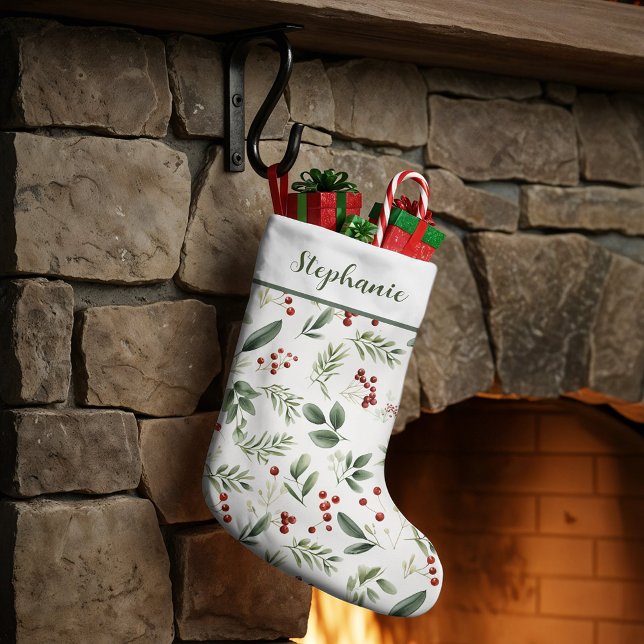 Personalized Christmas Greenery & Red Berries Large Christmas Stocking (Personalized Christmas Greenery & Red Berries Large Christmas Stocking)