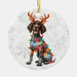 Personalized Christmas GSP with Reindeer Antlers Ceramic Tree Decoration
