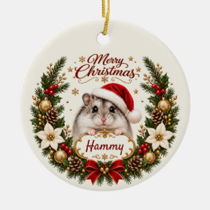 Personalized Christmas Hamster with Name, Year & M Ceramic Tree Decoration