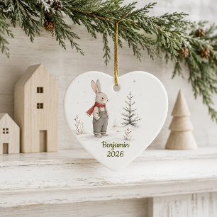 Personalized Christmas Heart/ Boy Rabbit Ceramic Tree Decoration