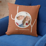 Personalized Christmas Holiday Terracotta Photo Cushion<br><div class="desc">This modern Christmas Photo Pillow is decorated with the word JOY in white on a terracotta background.
Easily customizable with your photo and name.</div>