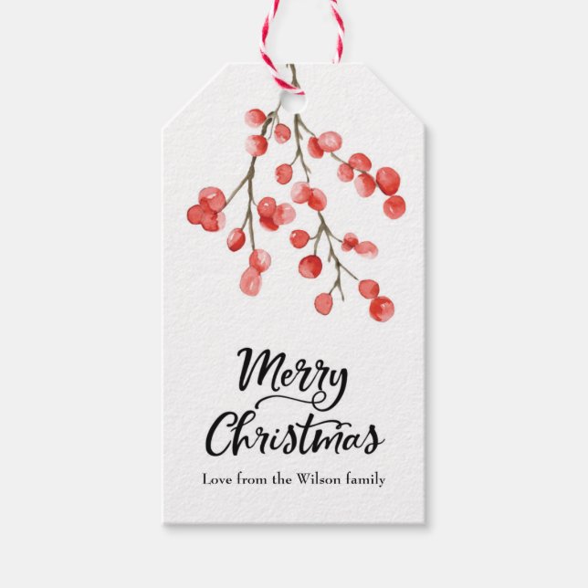 Personalized Christmas Holly Berry Tags (Front)