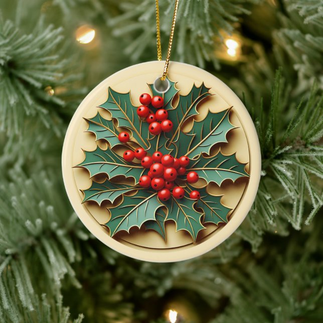 Personalized Christmas Holly Ceramic Tree Decoration (Tree)