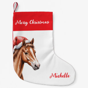 Personalized Christmas horse in Santa hat Small Christmas Stocking