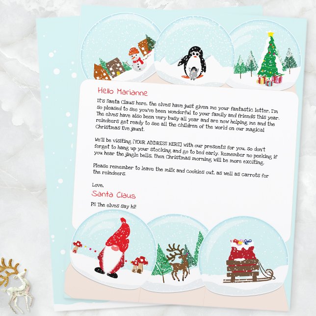 Personalized Christmas Letter From Santa (Blue Snow Globe Father Christmas Letter)