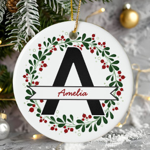 Personalized Christmas Letter Name Custom Initial Ceramic Tree Decoration