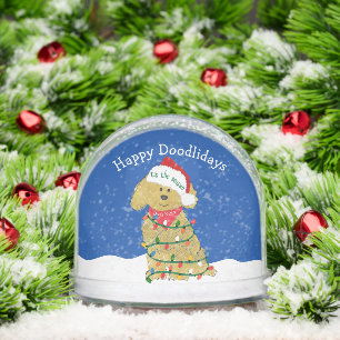 Personalized Christmas Lights Goldendoodle Snowglobe