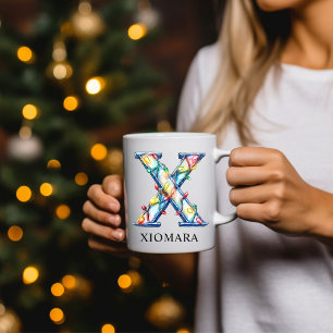 Personalized Christmas Lights Monogram Initial X Coffee Mug