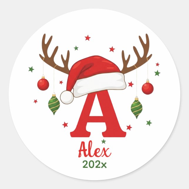 Personalized Christmas Monogram A Santa Hat Classic Round Sticker (Front)