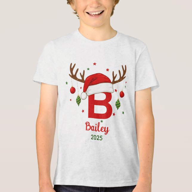 Personalized Christmas Monogram B Santa Hat Tri-Blend Shirt (Front)