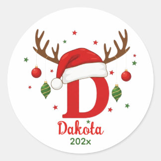 Personalized Christmas Monogram D Santa Hat Classic Round Sticker