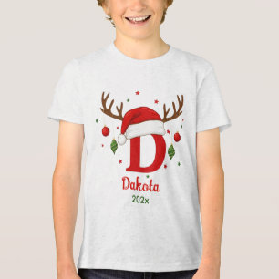 Personalized Christmas Monogram D Santa Hat Tri-Blend Shirt