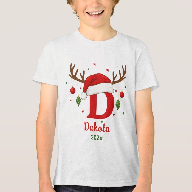 Personalized Christmas Monogram D Santa Hat Tri-Blend Shirt (Front)