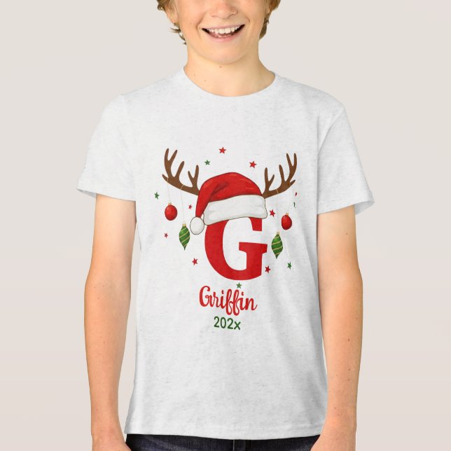 Personalized Christmas Monogram G Santa Hat Tri-Blend Shirt (Front)