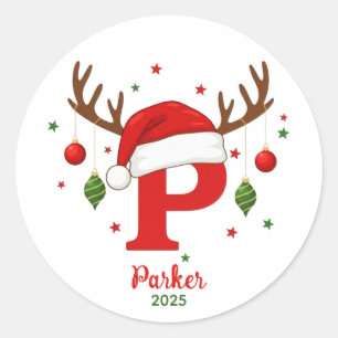 Personalized Christmas Monogram P Santa Hat Classic Round Sticker