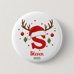 Personalized Christmas Monogram S Santa Hat 6 Cm Round Badge