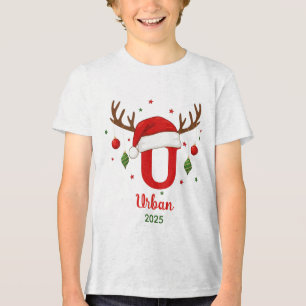 Personalized Christmas Monogram U Santa Hat Tri-Blend Shirt