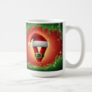 Personalized Christmas Monogram V with Santa Hat Coffee Mug