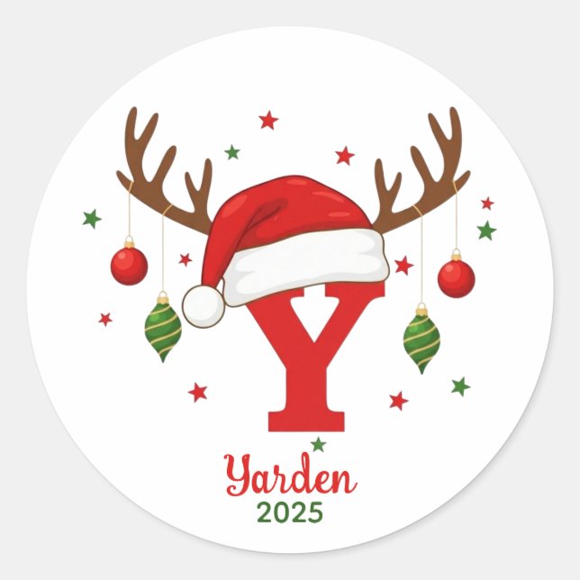 Personalized Christmas Monogram Y Santa Hat Classic Round Sticker (Front)