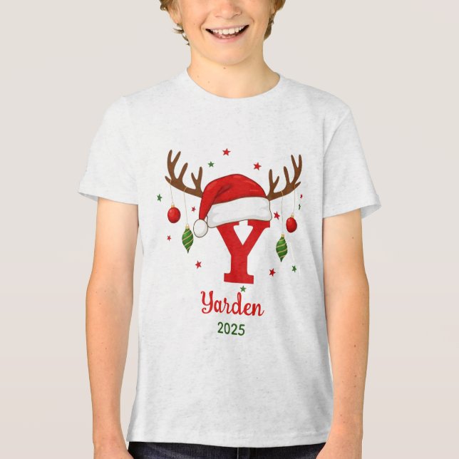 Personalized Christmas Monogram Y Santa Hat Tri-Blend Shirt (Front)