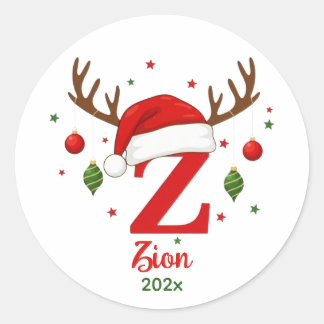 Personalized Christmas Monogram Z Santa Hat Classic Round Sticker