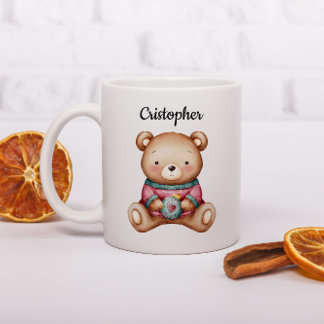 Personalized Christmas Mug With A Cute Teddy Bear