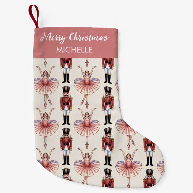 Personalized Christmas Nutcracker & Ballerina      Small Christmas Stocking (Front)