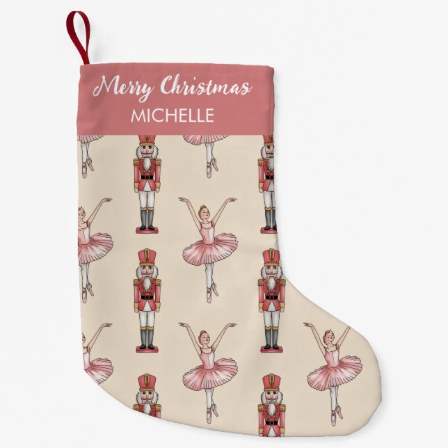Personalized Christmas Nutcracker & Ballerina      Small Christmas Stocking (Front)