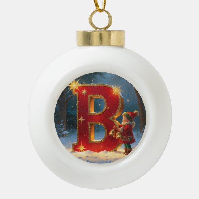 Personalized Christmas Ornament – Letter B Ceramic (Front)