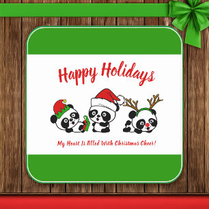 Personalized Christmas Pandas Square Paper Coaster