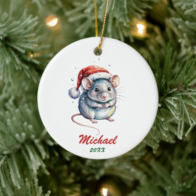 Personalized Christmas Pet Rat with Santa Hat  Ceramic Tree Decoration (Tree)