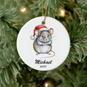 Personalized Christmas Pet Rat with Santa Hat Ceramic Tree Decoration