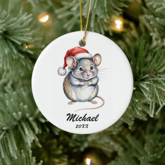 Personalized Christmas Pet Rat with Santa Hat  Ceramic Tree Decoration (Tree)