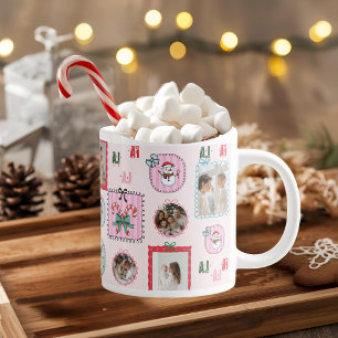 Personalized Christmas Photo   Cute Pink Fa La La Large Coffee Mug
