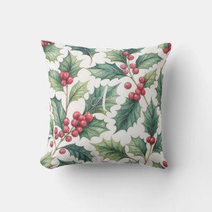 Personalized Christmas poinsettia holly Cushion