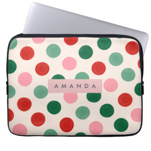 Personalized Christmas Red Green and Pink Polka Laptop Sleeve