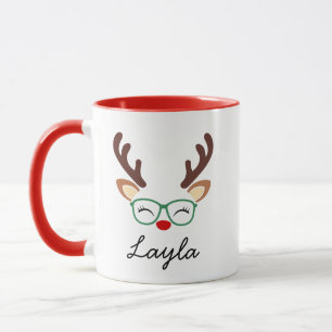 Personalized Christmas Reindeer Mug   Cute Holiday