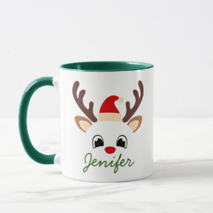 Personalized Christmas Reindeer Mug   Cute Holiday