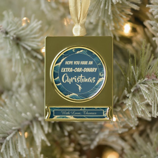 Personalized Christmas rowing funny Gold Plated Banner Ornament (Tree)