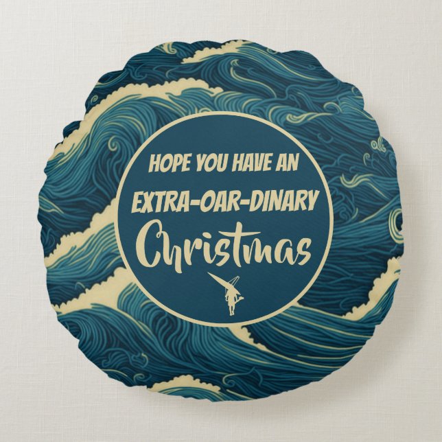 Personalized Christmas rowing funny Round Cushion (Front)