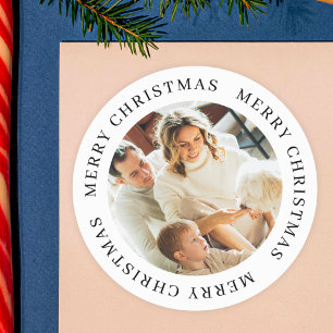 Personalized Christmas Simple Modern Custom Photo Classic Round Sticker