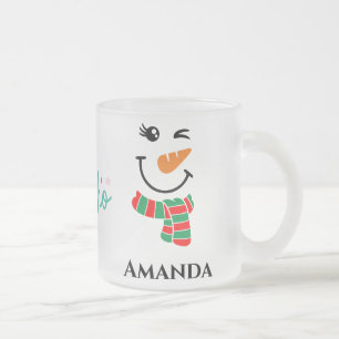 Personalized christmas snowman with hohoho  frosted glass coffee mug