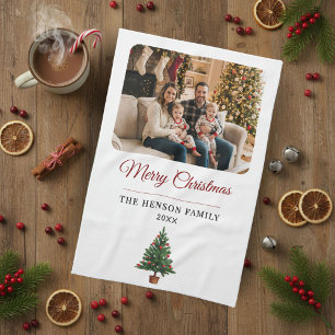 Personalized Christmas Tree Family Photo Tea Towel