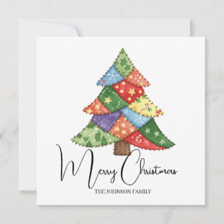 Personalized Christmas tree patchwork prints Card