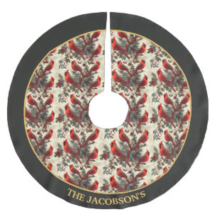 Personalized Christmas Tree Skirt Red Cardinals